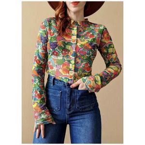 NWT ASOS Daisy Street Paradise Cafe Mesh Shirt M